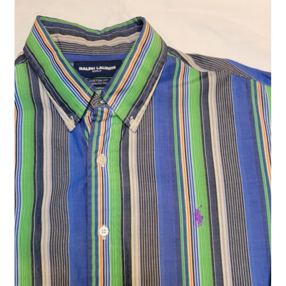 Ralph Lauren‎ Golf Men's XL Custom Fit Long Sleeve Shirt Striped Cotton GC - Picture 2 of 10